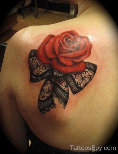 Red rose and bow lace tattoo--TB141