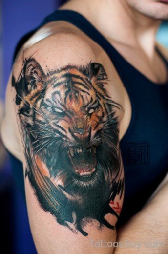 Roaring Tiger Tattoo On Shoulder-Tb1230