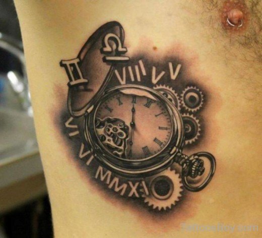 Roman Numerals Gears And Clock Tattoo-Tb12137
