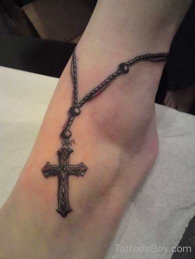 Rosary Tattoo On Foot-Tb12088