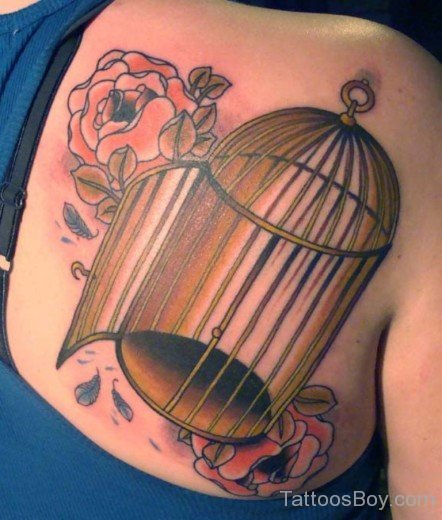 Rose And Cage Tattoo On Back-TB12088
