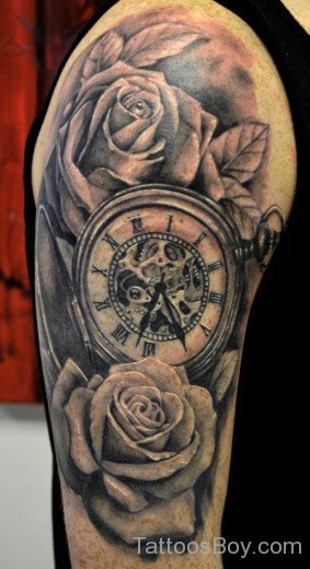 Rose And Clock Tattoo On Half Sleeve-Tb12141