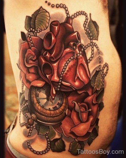 Rose And Clock Tattoo Rib-Tb12143