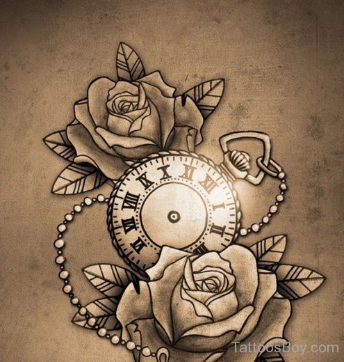 Rose And Clock Tattoo-Tb12144