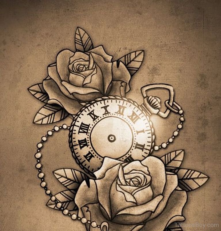 Rose And Clock Tattoo.
