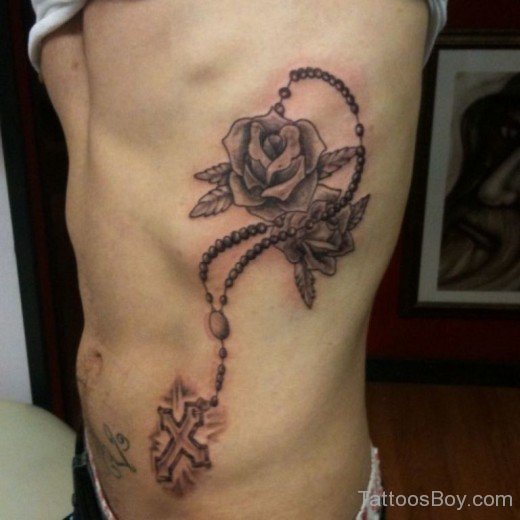 Rose And Cross Tattoo On Rib-TB12273