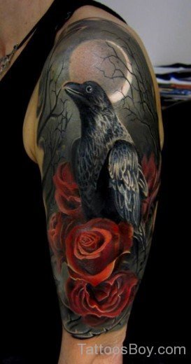 Rose And Crow Tattoo On Half Sleeve-TB1121