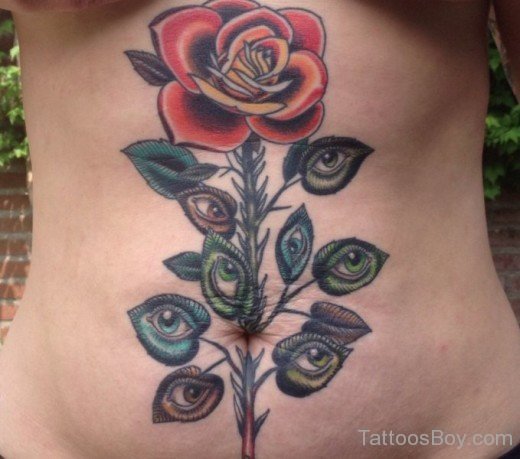 Rose And Eye Tattoo On Stomach--TB150