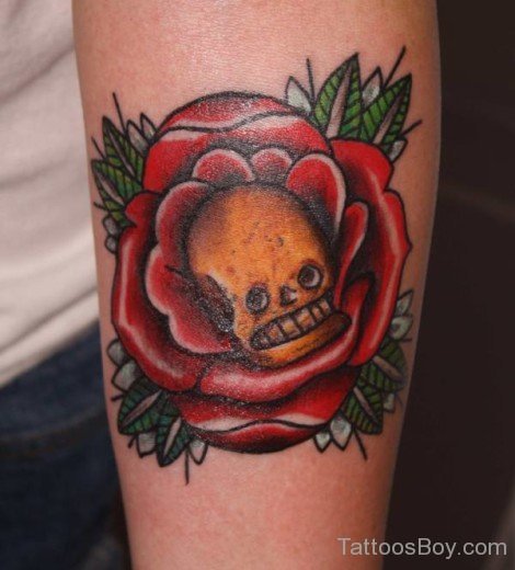 Rose And Skull Tattoo On Shoulder--TB151