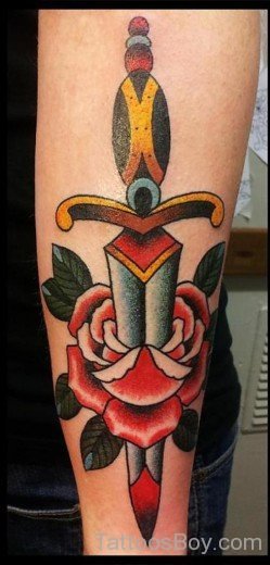 Rose Dagger Tattoo On Arm-TB12075