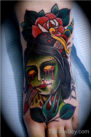 Rose Flower And Zombie Girl Tattoo--TB152