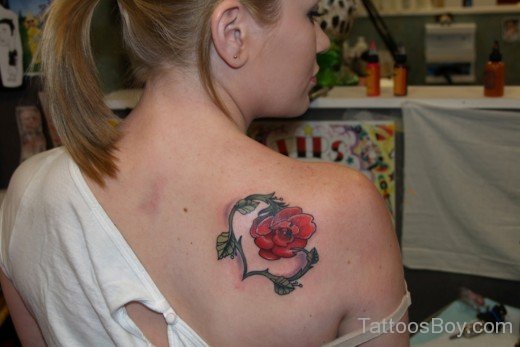 Red Rose tattoo On Back 