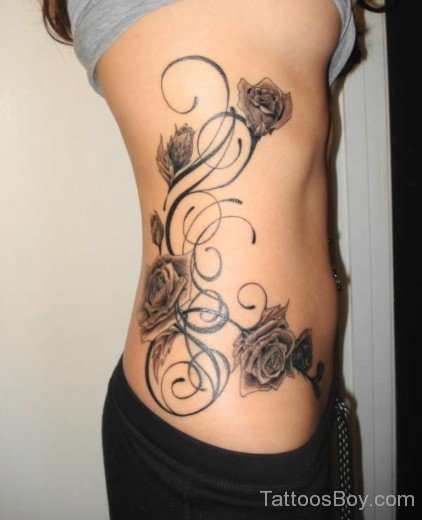 Rose Flower Tattoo On Rib-TB12089