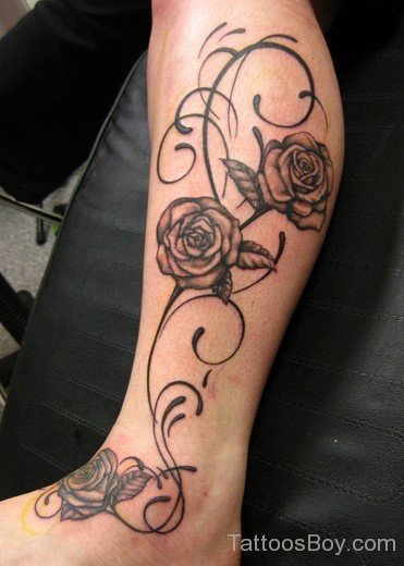 Rose Tattoo Design On Leg-TB12093