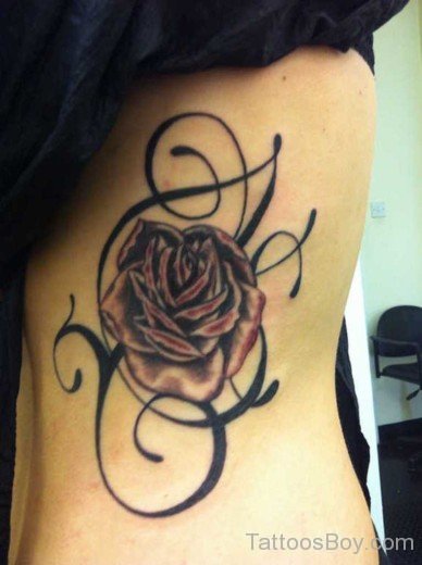 Rose Tattoo On Rib-TB12092