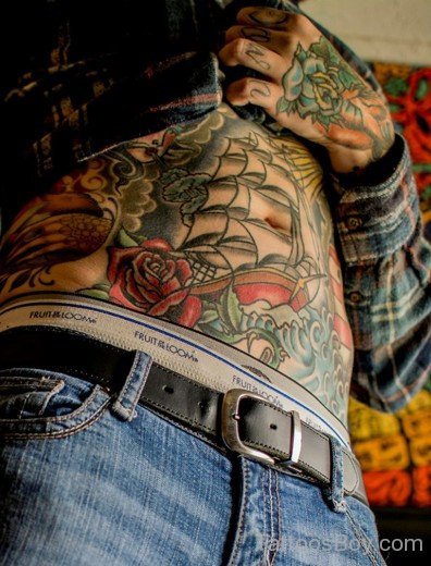 Rose Tattoo On Stomach-TB12128