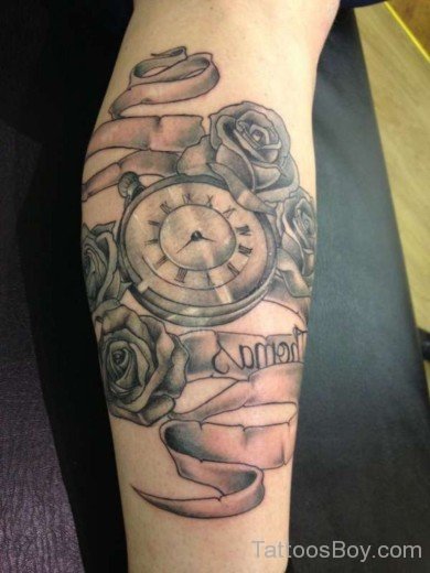Rose With Clock Tattoo-Tb12151
