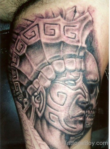 Scary  Aztec Tattoo On Leg-TB1219