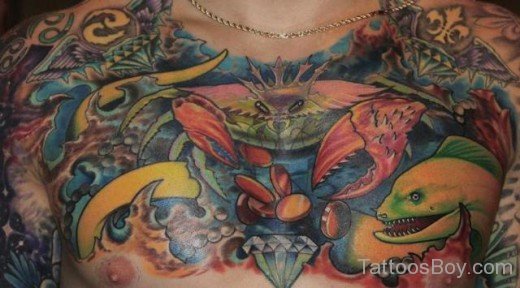 Shark And Crab Tattoo On Chest-TB12122