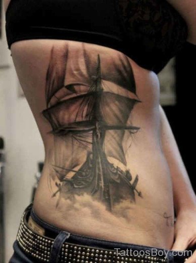 Ship Tattoo On Rib