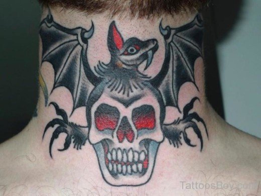Skull And  Bat Tattoo On Nape-TB1283