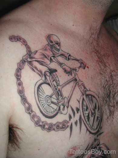 Skull And Bicycle Tattoo On Chest-TB1260