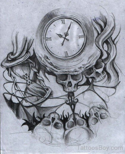 Skull And Clock Tattoo Design-Tb12154