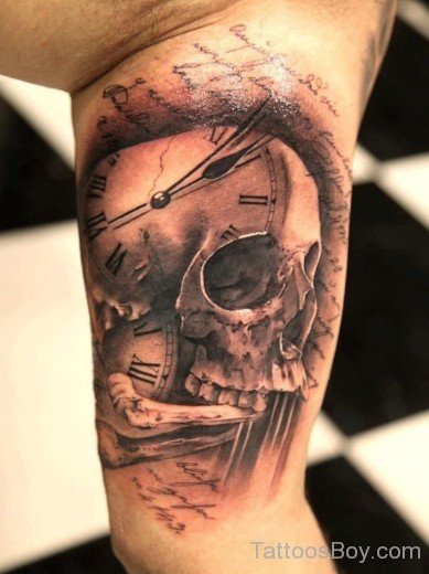 Skull And Clock Tattoo On Bicep-Tb12155
