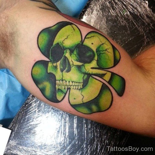 Skull And Clover Tattoo Design On Bicep-TB12170