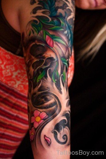 Skull And Colored Flower Tattoo-TB1102