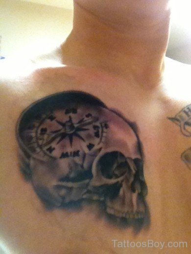 Skull And Compass Tattoo On chest-TB12282