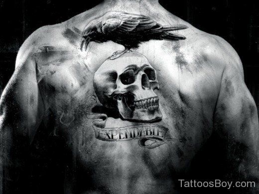 Skull And Crow Tattoo On Back-TB1126