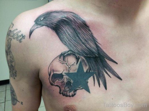 Skull And Crow Tattoo On Chest-TB1127