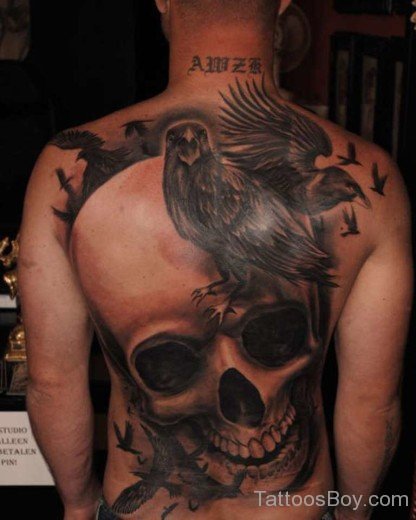 Skull And Crow Tattoo On Full Back-TB1128