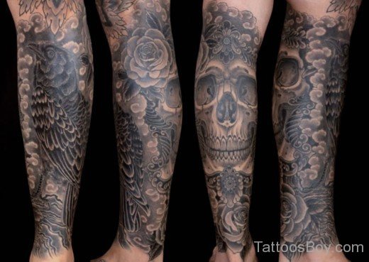 Skull And Crow Tattoo On Full sleeve-TB1129