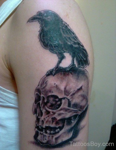 Skull And Crow Tattoo On Shoulder-TB1130