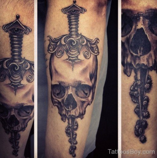 Skull And Dagger Tattoo Design-TB12081