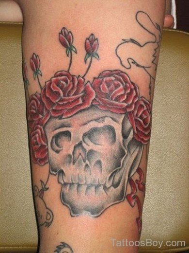 Skull And Red Roses Tattoo--TB168