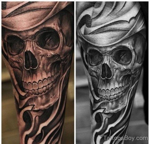 Skull Cowboy Tattoo Design On Half Sleeve-TB12285