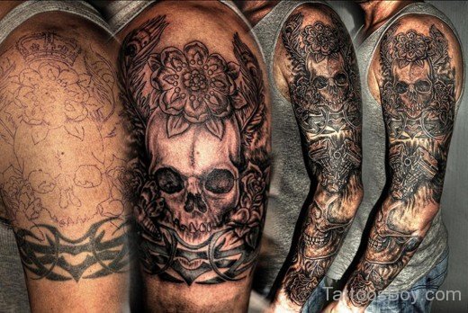 Skull Tattoo Design On Full Sleeve-TB1242