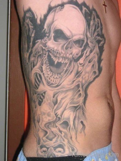 Skull Tattoo Design On Rib-TB12093