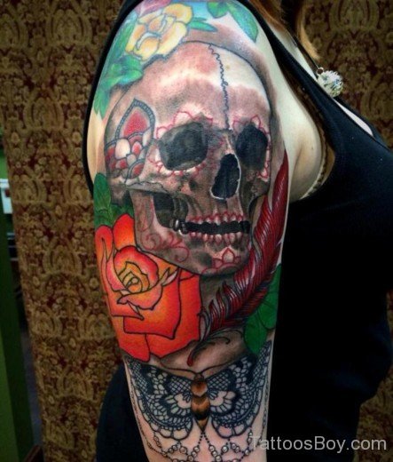Skull Tattoo On Half Sleeve-TB1132