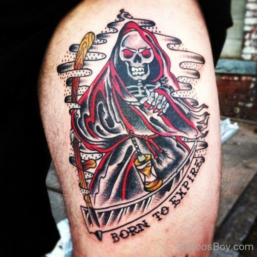 Skull Tattoo On Thigh-TB1245