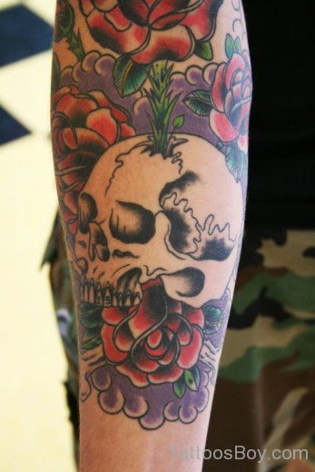 Skull Tattoo With Flower-TB12102
