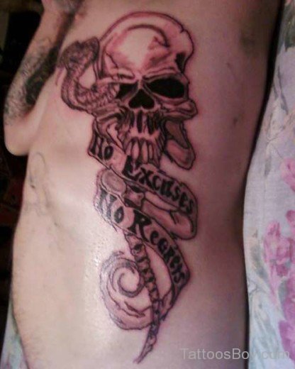 Skull and Snake Tattoo On Rib-TB1235