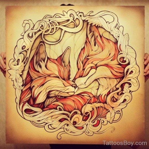 Sleeoing Fox Tattoo Design-TB12129