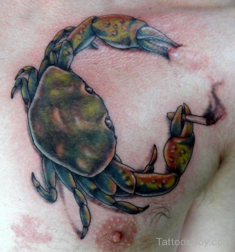 Smoking Crab Tattoo On Chest-TB12131