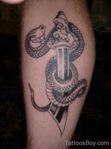 Snake And Dagger Tattoo On Leg-TB12084
