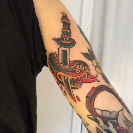 Snake And Dagger Tattoo On Shoulder-TB12085