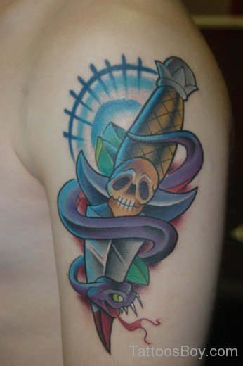 Snake Dagger Tattoo On SHoulder-TB12088